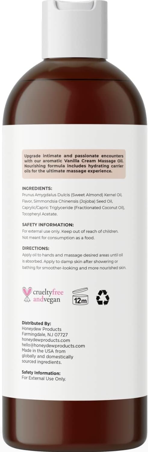 Vanilla Massage Oil for Date Night - Premium Easy Gliding Sensual Massaging Oil with Silky Smooth Non Greasy Non Staining Jojoba Coconut and Sweet Almond Oil - Therapeutic Grade Non GMO and Vegan