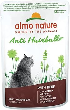 Almo Nature Functional Anti Hairball Multipack Complete Wet Cat Food -3 pouches with Beef/3 pouches with Chicken, (pack of 6 pouches x70g)?66559