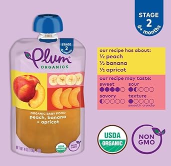 Plum Organics Stage 2 Organic Baby Food - Peach, Banana, And Apricot - 4 Oz Pouch (Pack Of 4) - Organic Fruit And Vegetable Baby Food Pouch