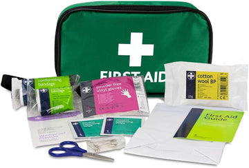 Reliance Medical - (Rel416) Handy Travel First Aid Kit, Travel Pouch With, Bandages, Cotton Wool Balls, Gloves, Plasters, Safety Pins, Scissors, Slick Bag And Cleansing Wipes (Green)