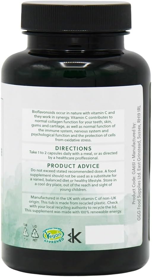 Vitamin C & Bioflavonoids Capsules | 750mg Vitamin C per Capsule | 120 Vegan Capsules | G&G Vitamins : Amazon.co.uk: Health & Personal Care