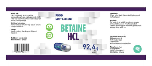 Hepatica Betaine Hcl 650Mg | 120 Vegan Capsules | High Strength Digestive Support & Stomach Acid Supplement | Aids Protein Digestion & Nutrient Absorption | 3Rd Party Lab Tested