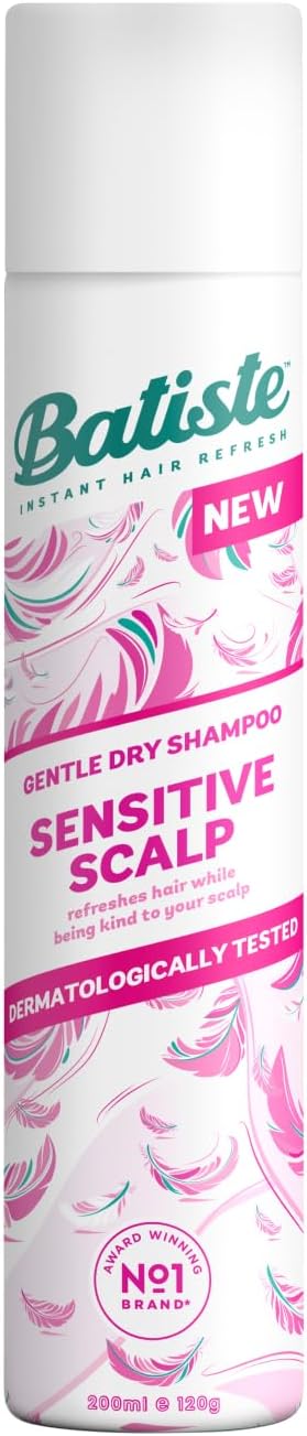 Batiste Sensitive Scalp Lightly Scented Dry Shampoo, Dermatologically Tested, Kind To Scalp, No Rinse Shampoo Hair Spray, Gentle Lightweight Formula For Refreshed Hair, Infused With Aloe Vera, 200Ml