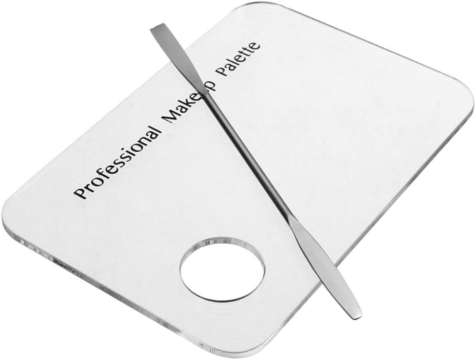 Ochine Professional Makeup Palette, Cosmetic Palette With Spatula Tool Makeup Art Tool, Acrylic Palette & Stainless Steel Spatula, Silver