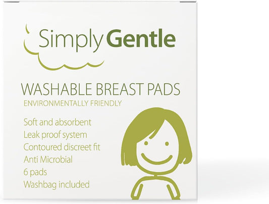 Simply Gentle Washable Nursing Breast Pads – Soft & Absorbent – Discreet - Leak-Proof Protection – Anti-Microbial & Easy To Wash – 6 Pads (Pack Of 6)