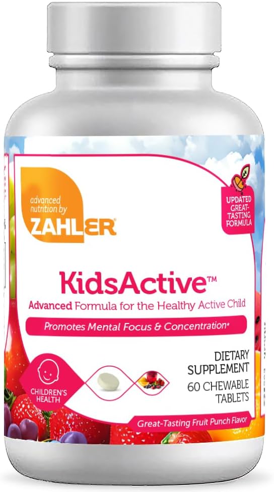 Zahler Kidsactive, Kids Chewable Concentration Formula, All Natural Children’S Supplement Supporting Focus And Attention, Certified Kosher, 180 Fruit Punch Flavored Tablets