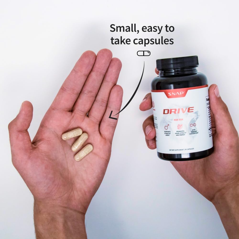 Snap Supplements Drive for Him, Support Healthy Libido, Promote Energy and Vigor Naturally, Ginko Biloba, L-Arginine, Bilberry, 60 Capsules : Health & Household
