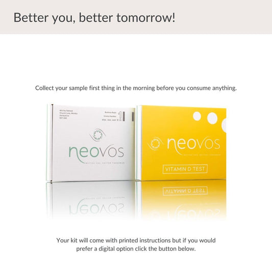 Neovos Vitamin D Test Kit - 100% Accurate Test Of Vitamin D Levels With Just Few Blood Drops | Blood Test Kit With Fully Diagnosed Lab Report | All Necessary Equipments For Home Test | Uk Manufactured