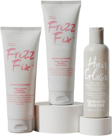 Umberto Giannini Frizzy Hair Rescue Kit - Includes Frizz Fix Shampoo, Conditioner + Shine Balm For Long Lasting Hold + Smooth Hair - For All Hair Types - Glass Hair Finish