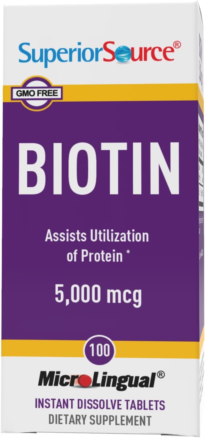 Superior Source Biotin 5000 mcg. Under The Tongue Quick Dissolve MicroLingual Tablets, 100 Count, Supports Healthy Hair, Skin, and Nail Growth, Helps Support Energy Metabolism, Non-GMO : Health & Household