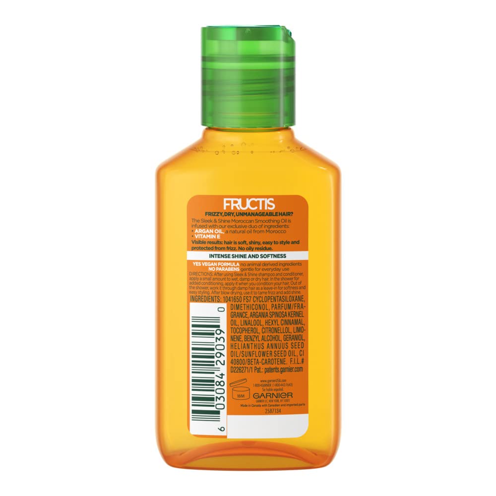 Garnier Fructis Sleek & Shine Moroccan Sleek Smoothing Oil for Frizzy, Dry Hair, Argan Oil, 3.75 Fl Oz, 1 Count (Packaging May Vary) : Hair Regrowth Treatments : Beauty & Personal Care