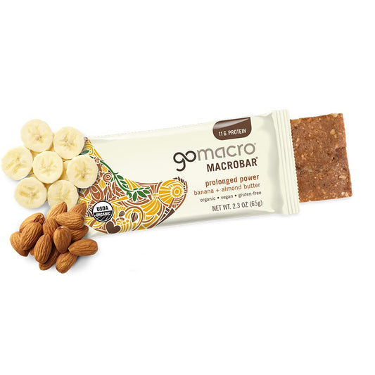 Gomacro Macrobar Organic Vegan Protein Bars - Banana + Almond Butter, (2.3 Ounce Bars, 12 Count)