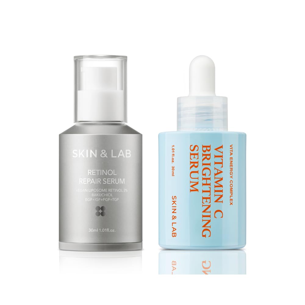 Skin&Lab Brightening And Wrinkle Care Skincare Set: Includes Vitamin C Serum And Retinol Serum