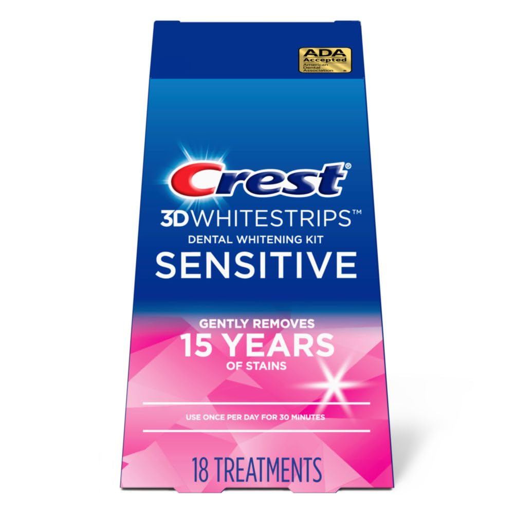 Crest 3D Whitestrips Sensitive At-Home Teeth Whitening Kit, 18 Treatments, Gently Removes 15 Years Of Stains