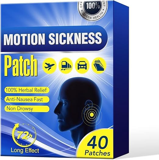 Motion Sickness Relief Patches – Anti-Nausea Stickers for Fast, Drug-Free Pain Relief | Ideal for Travel by Car, Boat, Airplane – No Side Effects(40-Pack)