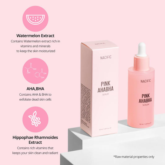 Nacific Pink Aha Bha Serum Double Set, Watermelon Extract, Glow, Moisturizing, Hyaluronic Acid (50Ml 1.69Fl.Oz*2)