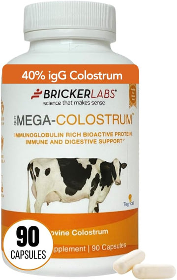 Bricker Labs Mega-Colostrum Supplement 40% Igg Immunoglobulin Pure Colostrum 1000Mg Bovine Colostrum Immune And Digestive Supplement 90 Capsules 45 Servings