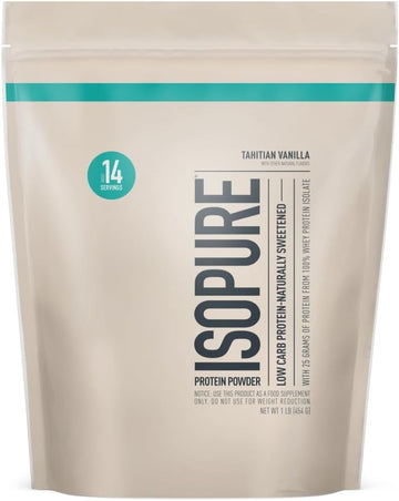 Isopure Protein Powder, Whey Protein Isolate Powder, 25g Protein, Low Carb & Keto Friendly, Naturally Sweetened & Flavored, Flavor: Tahitian Vanilla, 14 Servings, 1 Pound