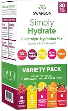 Swanson Simply Hydrate Electrolyte Mix - Sugar-Free Variety Pack - 30 Packets | Advanced Electrolyte Blend | Convenient On-The-Go Solution