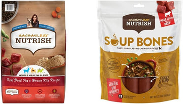 Nutrish Rachael Ray Beef, Pea & Brown Rice 40 Pounds Dry Dog Food (Packaging May Vary) + Beef Recipe 11 Count Soup Bones Bundle