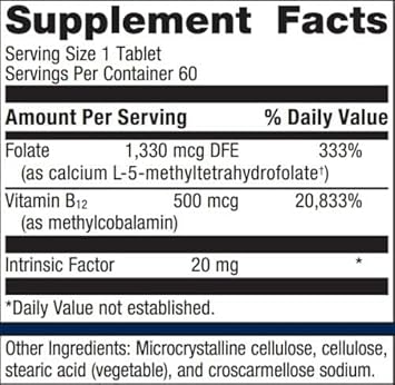 Metagenics Intrinsi B12-Folate - Nervous System & Heart Health Support* - With Intrinsic Factor For Absorption* - Vitamin B12 & Folate - Methylcobalamin - 60 Tablets