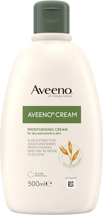 Aveeno Cream, With Colloidal Oatmeal, Actively Moisturises Dry & Sensitive Skin, Regular Use Hydrates The Skin, Suitable For Adults & Also Babies From 3 Months, 300Ml (Pack Of 2)