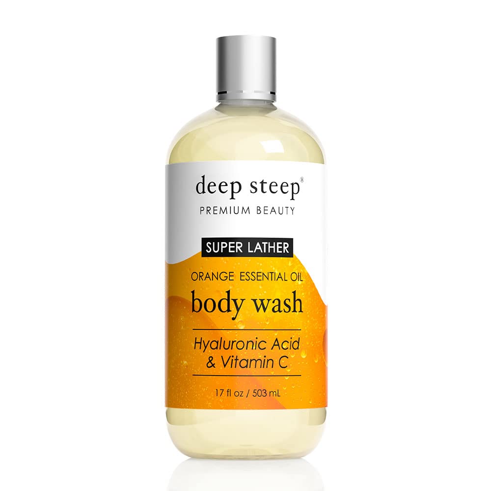 Deep Steep Super Lather Body Wash, Orange, 17 Oz – Hydrating Shower Gel With Hyaluronic Acid, Manuka Honey, & Orange Essential Oil – Vegan, Clean Beauty, Clean & Refreshed Skin