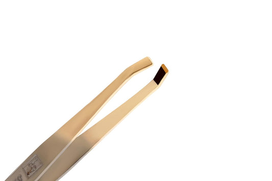 Tweezers For Eyebrows | Slanted Tip | Professional Stainless Steel |Slanted Tip Tweezers | Best Shaped For Eyebrows Extensions Chin Cheek Face Facial Hair | Made In Germany (Nickel-Gold)