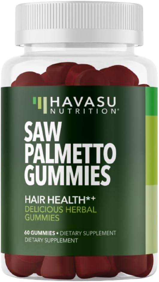 Saw Palmetto For Men Gummies - Saw Palmetto Supplement And Dht Blocker For Hair Health & Male Patterned Balding - Saw Palmetto Hair Supplement For Men - 60 Raspberry Vegan Mens Hair Gummies