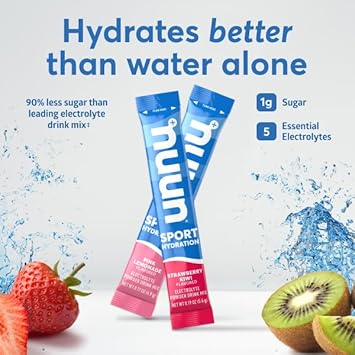 Nuun Sport Electrolyte Powder Packets - Strawberry Kiwi Flavor | 5 Essential Electrolytes For Hydration | Easy Open Drink Mix With Magnesium | 1G Sugar | Non Gmo, Vegan | 16 Single Serving Sticks