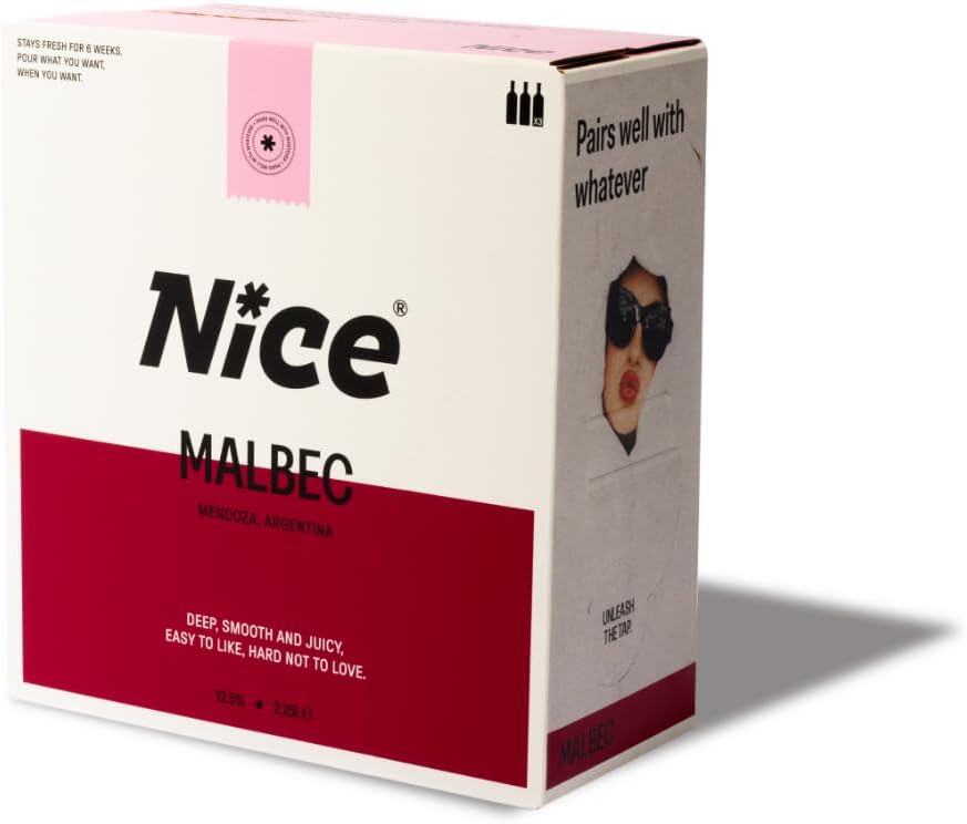 Nice Malbec, Argentinian Wine In A Box, Juicy & Fruity Red Wine From Mendoza Region, Darkly Fruity, Wicked Depth, 1 X 2.25L Boxed Wine (Pack Of 6)