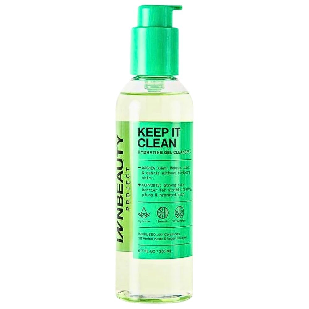 Innbeauty Project Keep It Clean Hydrating Gel Cleanser With 10 Amino Acids, Ceramides, & Vegan Collagen, 6.7 Fl Oz