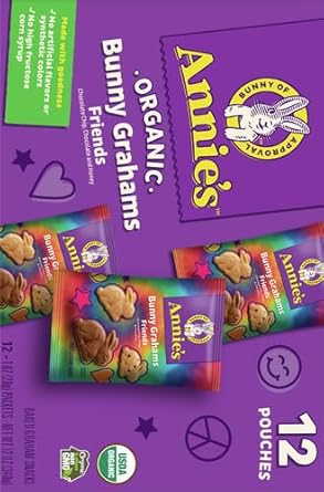 Annie'S Organic Friends Bunny Graham Snacks, Chocolate Chip, Chocolate & Honey, 12 Packets (Pack Of 4)