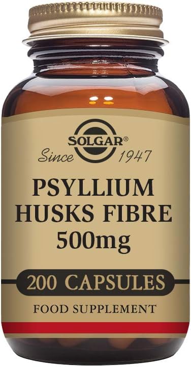 Solgar Psyllium Husks Fibre 500 Mg Vegetable Capsules - Pack Of 200 - High In Soluble Fibre - Vegan