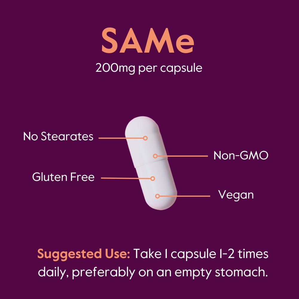 Bestvite Sam-E 200Mg Stabilized (120 Vegetarian Capsules) (60 X 2) - Easy To Swallow Capsule Form - No Enteric Coat Needed - No Stearates - No Fillers - Vegan - Non Gmo - Gluten Free : Health & Household