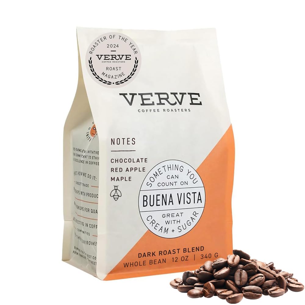 Verve Coffee Roasters Whole Bean Coffee Buena Vista Blend | Dark Roast, Arabica, Direct Trade, Resealable Pouch | Enjoy Hot Or Cold Brew | Ideal For French Press | 12Oz Bag