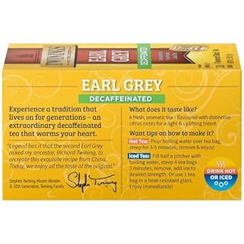 Twinings Decaffeinated Earl Grey Individually Wrapped Black Tea Bags, 20 Count (Pack Of 6), Flavoured With Citrus And Bergamot, Enjoy Hot Or Iced