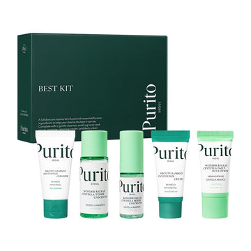Purito Seoul Best Kit - Skincare Routine With Panthenol Cleanser & Cream, Unscented Centella Serum & Toner, For All Skin Types, Gift Set, For Face, Facial Serum, K-Beauty, 3.52 Fl. Oz