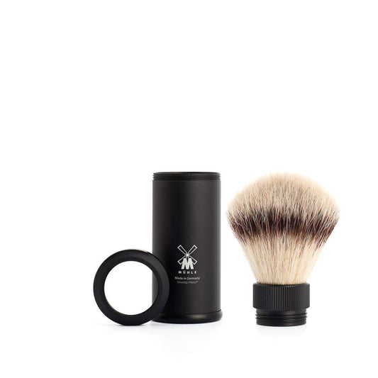 Mühle Travel Silver Aluminum Silvertip Fibre Shaving Brush - Portable Synthetic Luxury Shave Brush For Men, Rich Lather