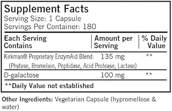 Kirkman Enzyme-Aid Dietary Supplement 180 Capsules