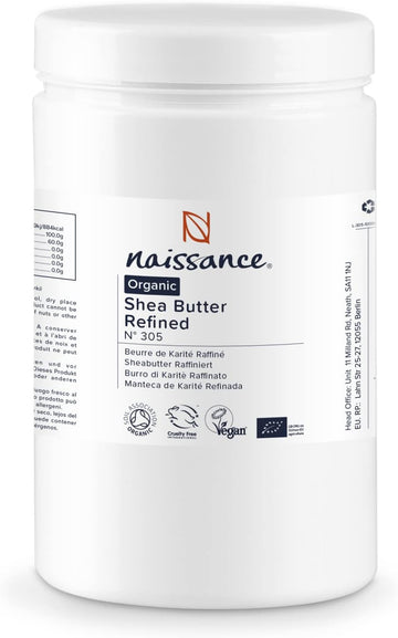 Naissance Organic Shea Butter (No. 305) - 1kg - Pure, Natural, Refined, Certified Organic - Perfect For DIY Beauty Recipes, Body, Face, Hair Moisturiser - Hydrates & Protects Dry Skin