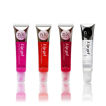 4 Pack Nicka K Lip Gel (Clear, Strawberry, Cherry, Bubble Gum + Broadway Vita-Lip Clear Lip Gloss 0.47Oz/14Ml (3Pcs - Mint & Coconut & Rosehip Oil) + Ruby Kisses Hydrating Lip Oil Clear Rlo01 (3Pcs)