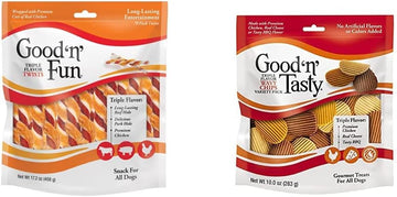 Good'n'FunTriple Flavor Twists Dog Treats 70ct & Good 'n' Tasty Wavy Chips 10 oz : Pet Supplies