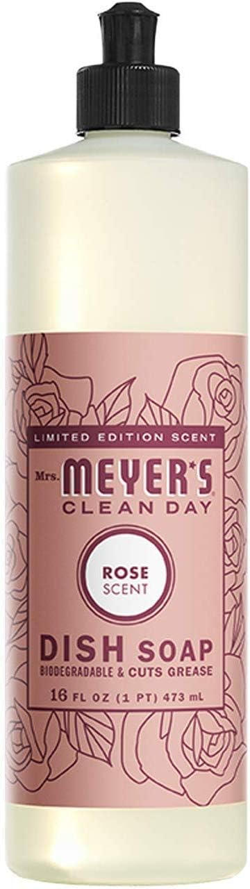 MRS. MEYER'S CLEAN DAY Liquid Dish Soap, Biodegradable Formula, Rose, 16 fl. oz