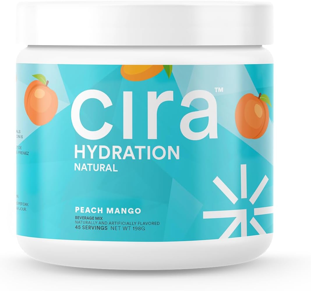 Cira Hydration Powder (45 Servings) - Natural Electrolyte Powder & Drink Mix, Naturally Flavored & Sweetened With Stevia & Himalayan Salt - Peach Mango