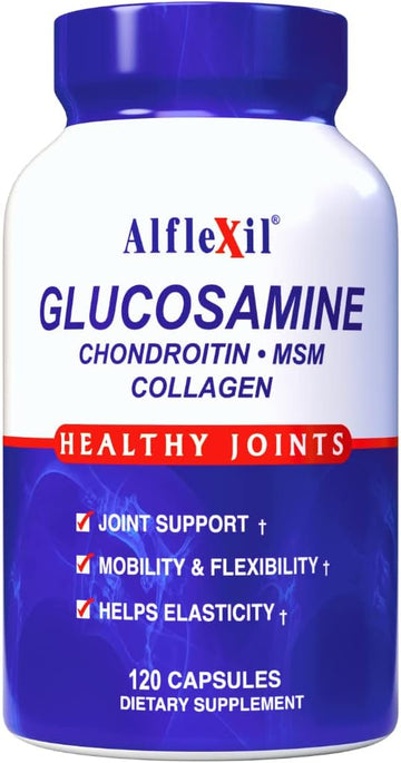 Alflexil Premium Glucosamine & Chondroitin Nutritional Supplement - Healthy Joint, Bone & Knee Support - Rich In MSM & Collagen - Organic natural Ingredients - Made In USA - 120 Capsules