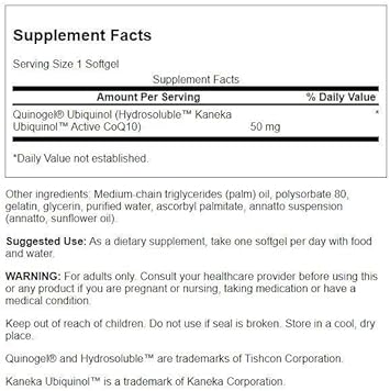 Swanson Quinogel (Hydrosoluble Ubiquinol Coq10) 50 Milligrams 30 Sgels