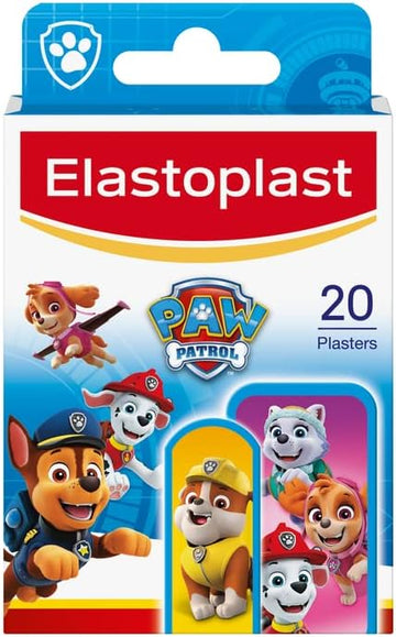 Elastoplast Paw Patrol Plasters, Assorted Sizes (20 Pieces), Coloured, First Aid Wound Care For Children, With Paw Patrol Designs, Various Sized, Skin-Friendly