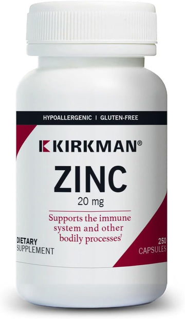 Kirkman - Zinc 20Mg - 250 Capsules - Immune Support - High Absorption - Hypoallergenic