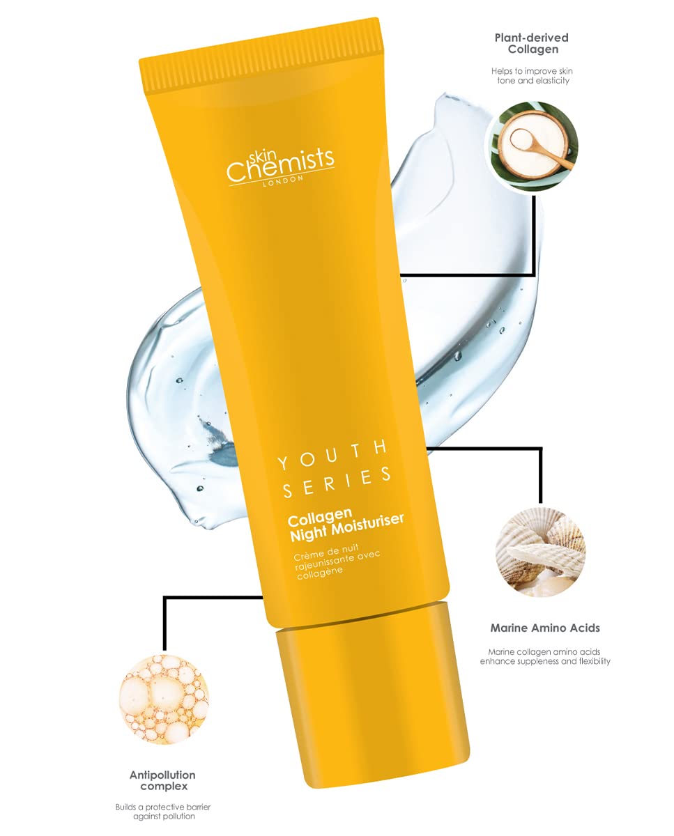Skin Chemists Collagen Anti Aging Night Moisturiser | Anti Aging Skin Care Face Moisturiser Cream Enriched With Plant-Based Collagen, Marine Amino Acids & Coconut Oil - Daily Anti Aging Skin Care 50Ml : Beauty & Personal Care